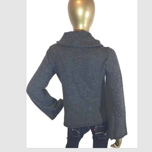 WENDY B Cashmere Sweater M Cowl Turtleneck Grey Double Seam Front Bell Sleeves - Picture 2 of 11